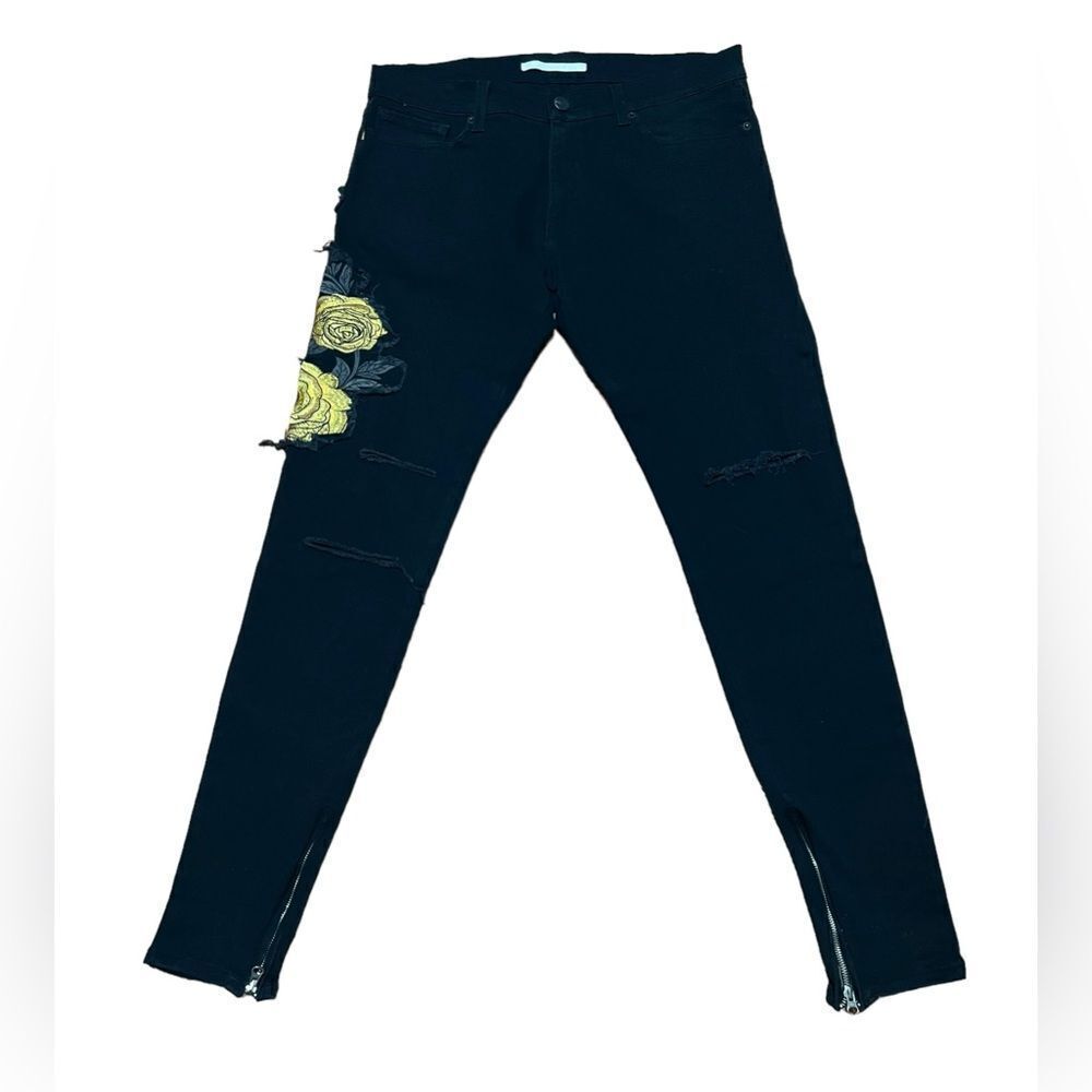 Golden Denim black Jeans yellow Rose zipper ankle 34